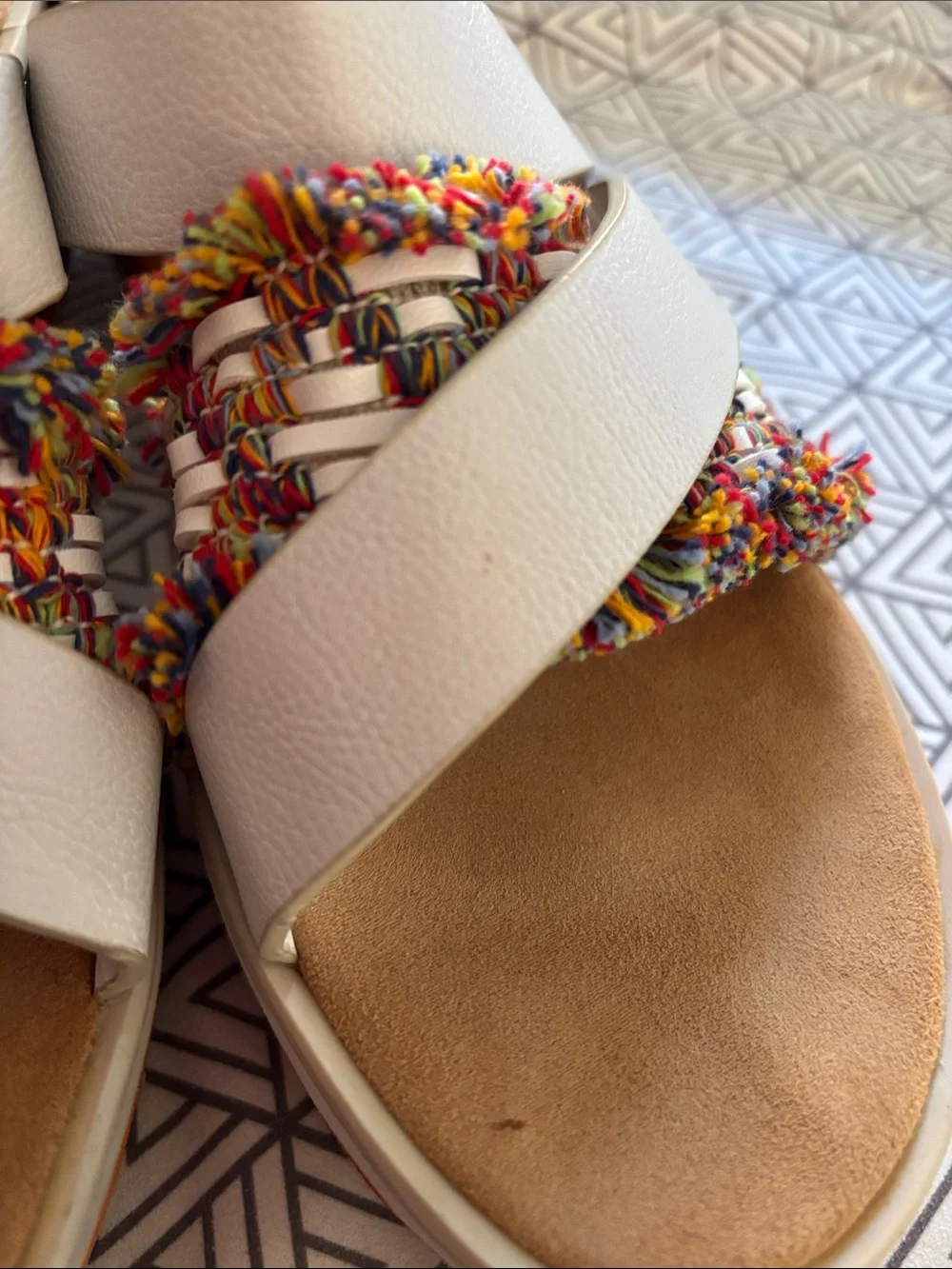 Muk Luks White Platform Slide Sandals with colorful Trim